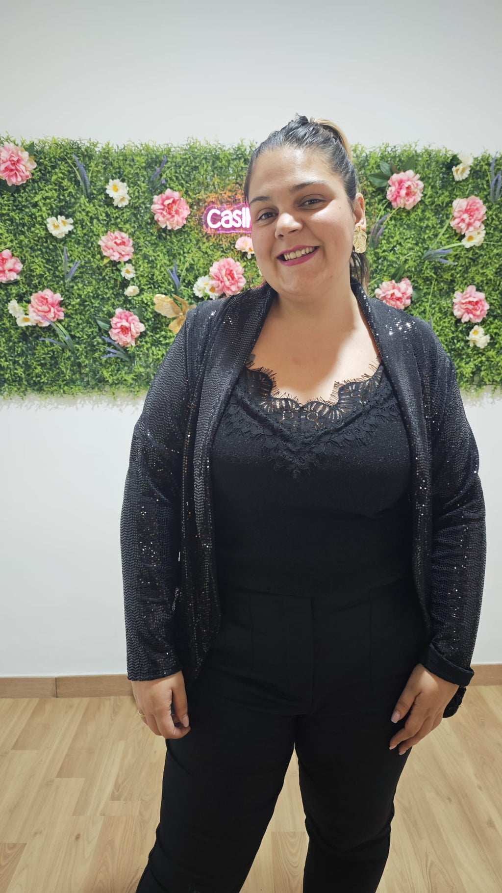 Blazer de lantejoulas elásticas