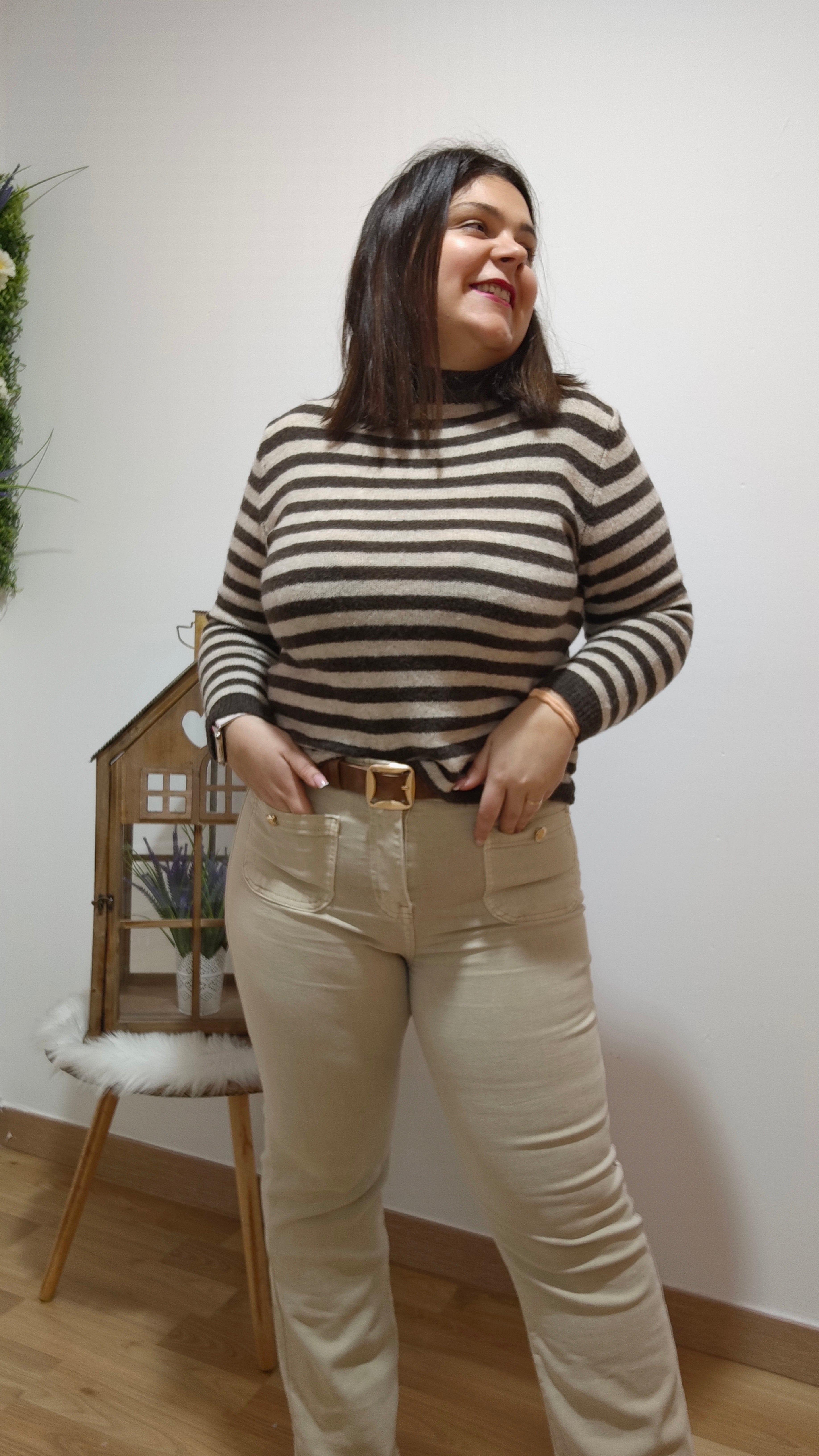 Jeans Bolsillos Beige