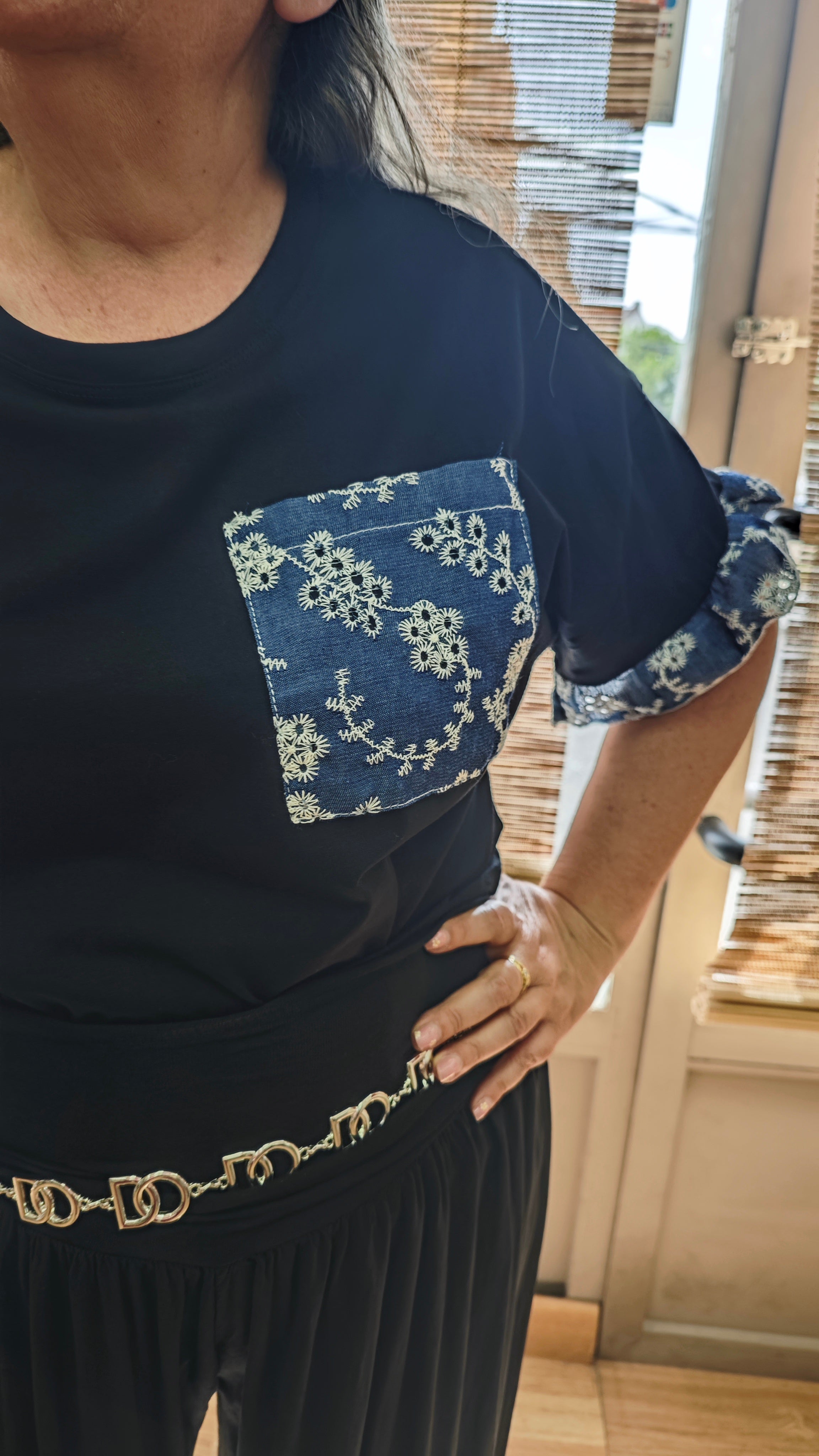 camiseta denim bolsillo