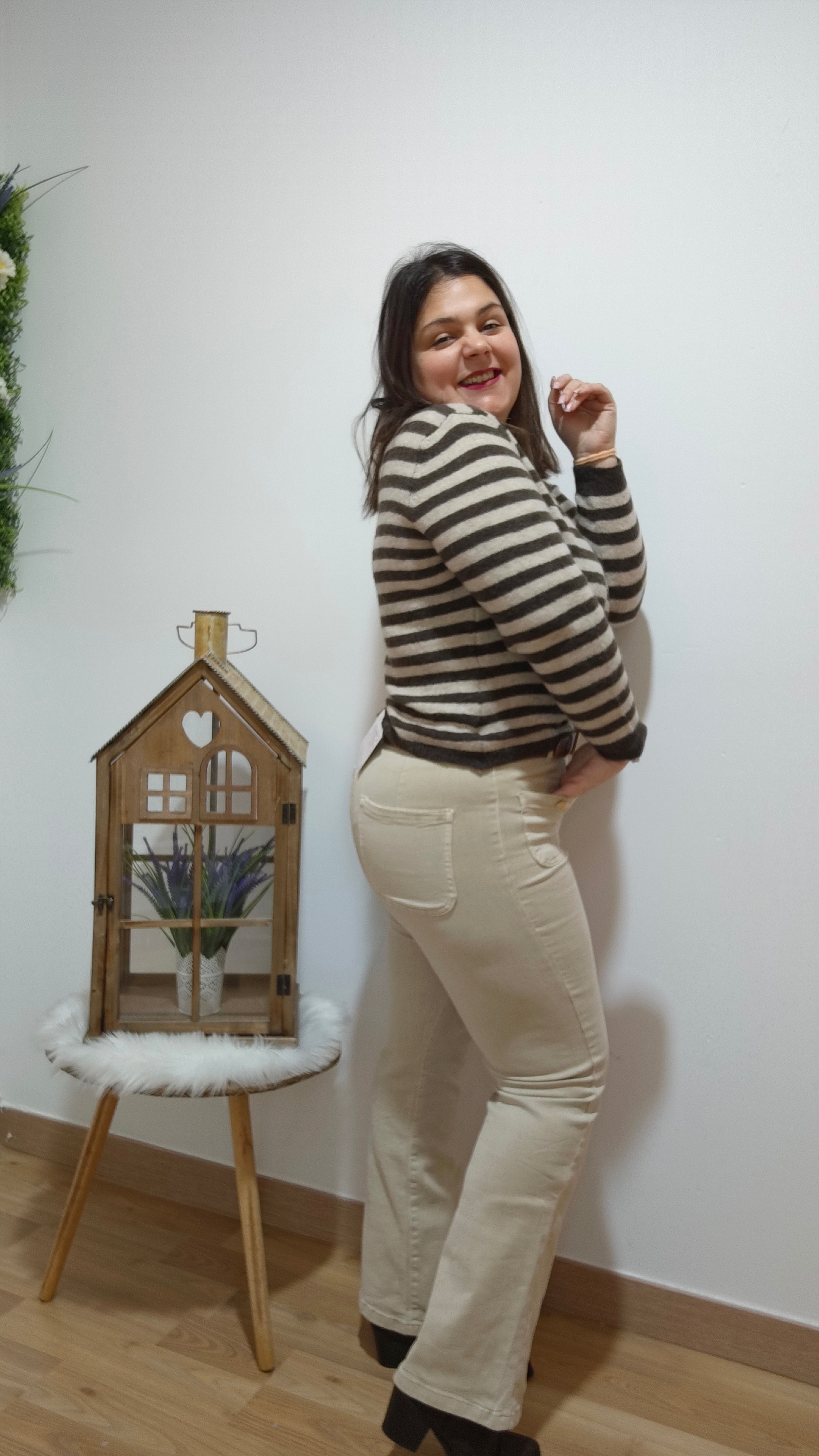 Jeans Bolsillos Beige