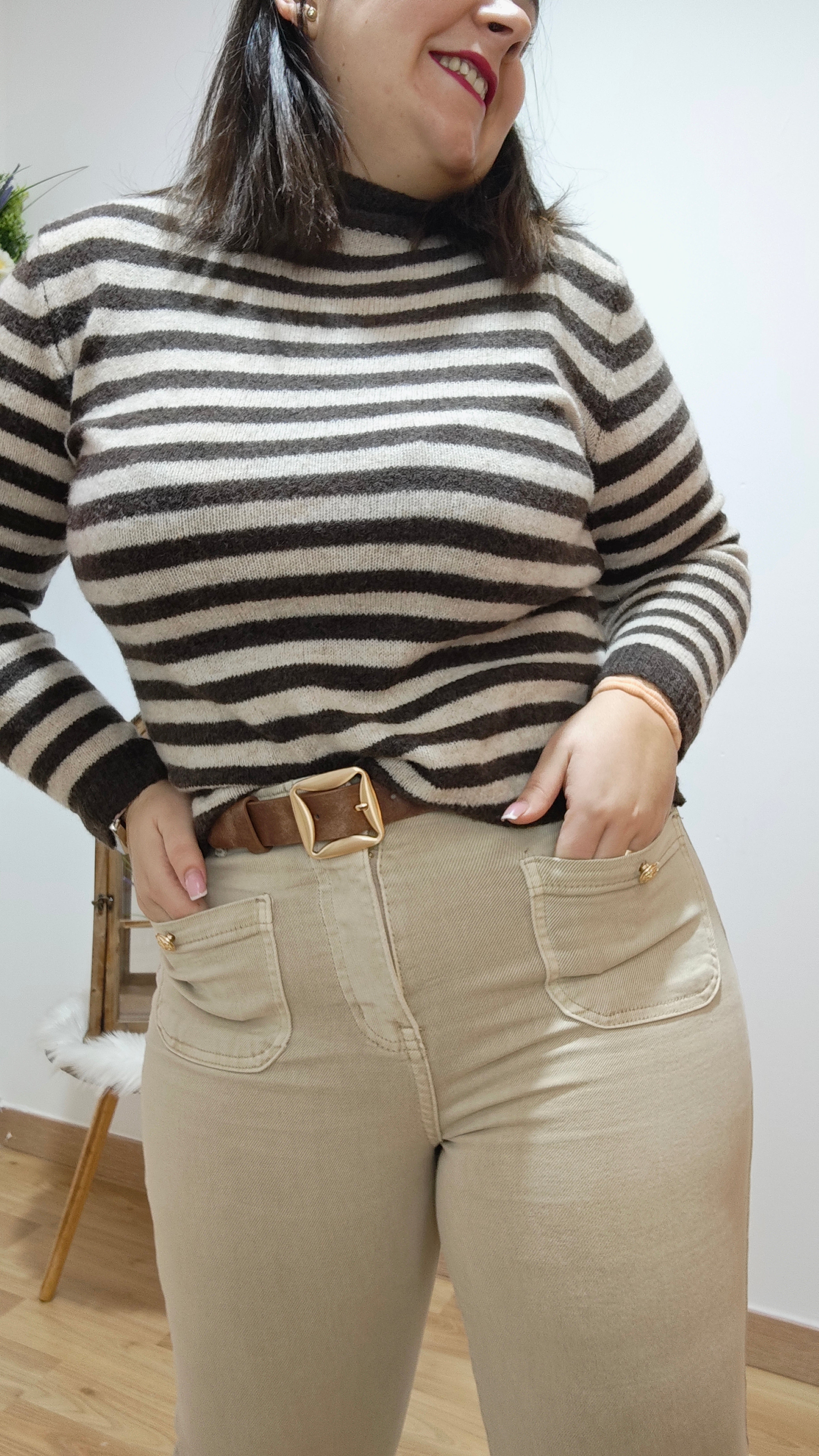 Jeans Bolsillos Beige